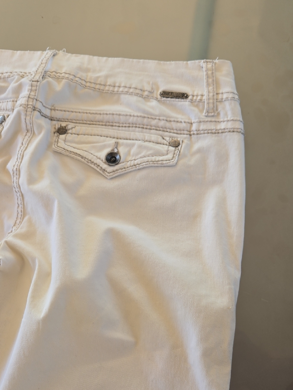 BKE White Denim Jeans with Branded Metal Accents